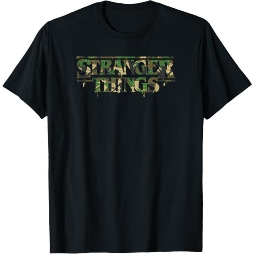 Stranger Things 4 Camo Text Logo Graphic Netflix Unisex T-Shirt